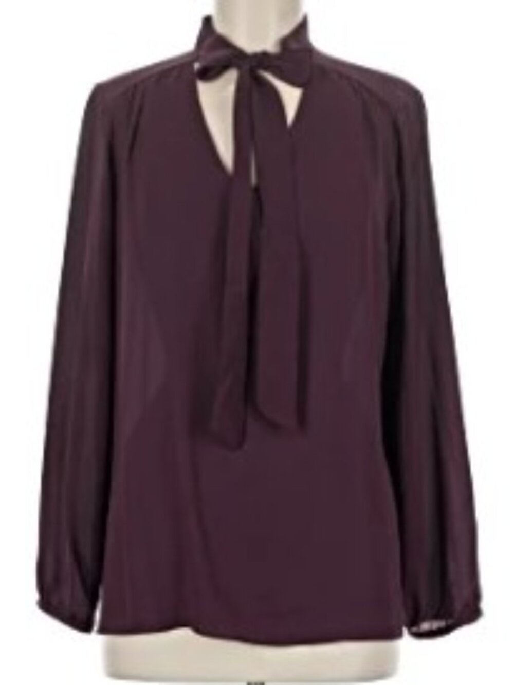 Adrienne Vittadini Womens Tie-Neck Long Sleeve Blouse Plum - Size Medium
